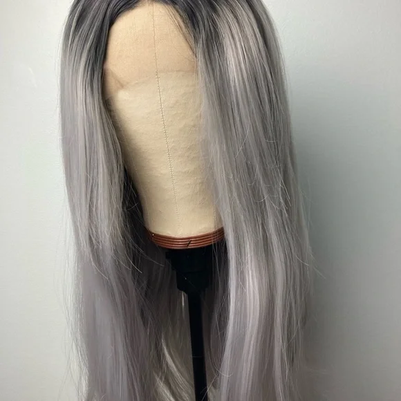 Grey Wig Black Root Lace Front Wig